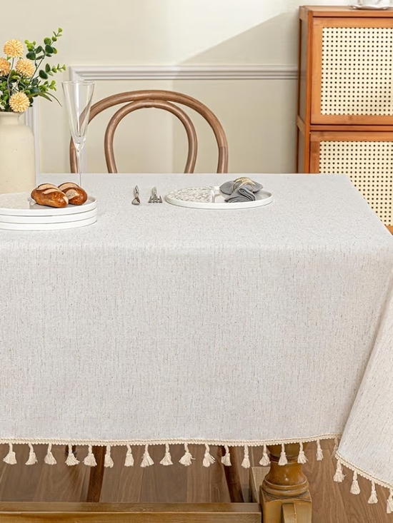 mysky Other - Linen Look Washable Tablecloth With Tassels 102x60 Rectangular